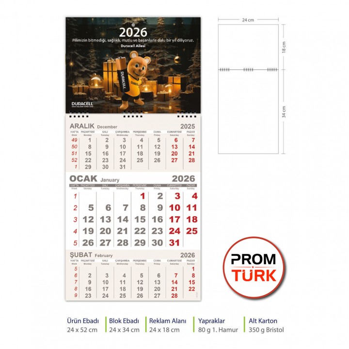 Promosyon Gemici Takvimi 24x52 cm Spiralli Duvar Takvimi